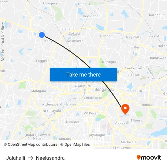 Jalahalli to Neelasandra map