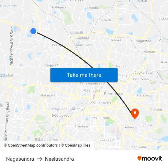 Nagasandra to Neelasandra map