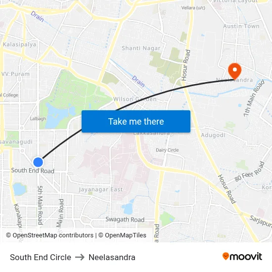 South End Circle to Neelasandra map