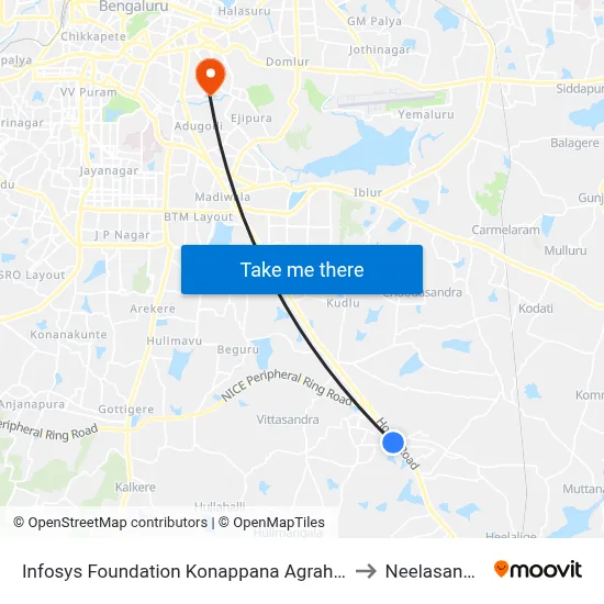 Infosys Foundation Konappana Agrahara to Neelasandra map