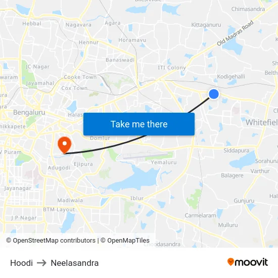 Hoodi to Neelasandra map