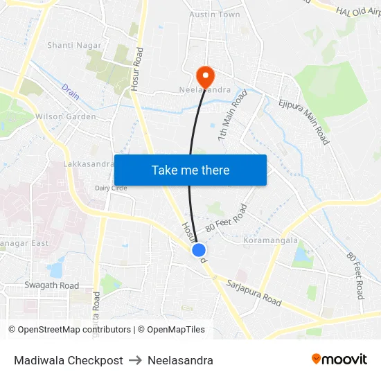 Madiwala Checkpost to Neelasandra map