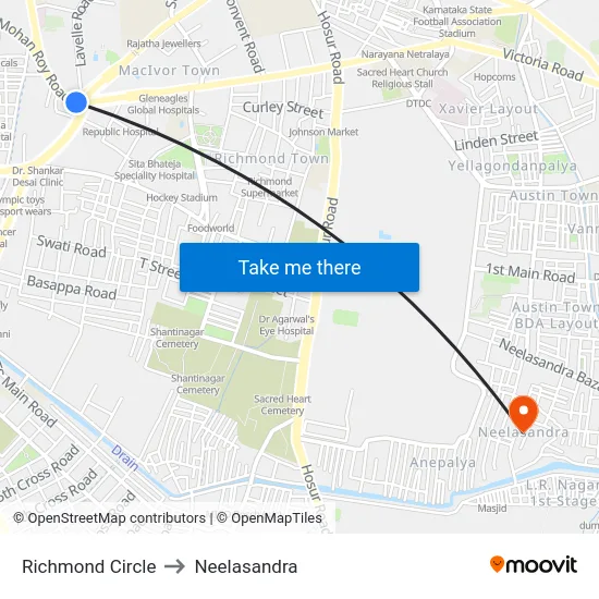 Richmond Circle to Neelasandra map