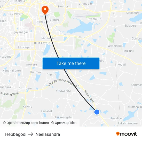 Hebbagodi to Neelasandra map