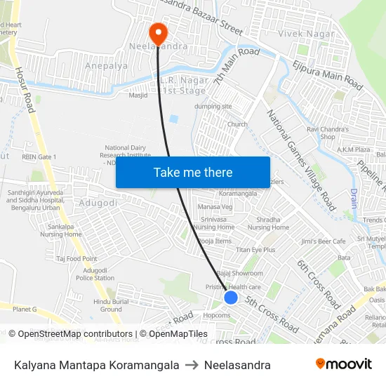 Kalyana Mantapa Koramangala to Neelasandra map