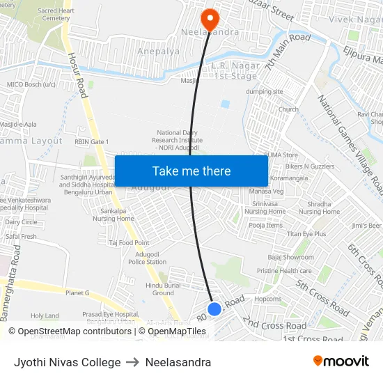 Jyothi Nivas College to Neelasandra map