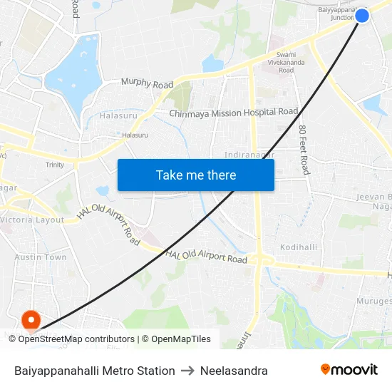 Baiyappanahalli Metro Station to Neelasandra map