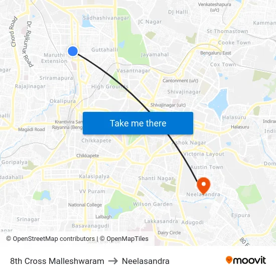 8th Cross Malleshwaram to Neelasandra map
