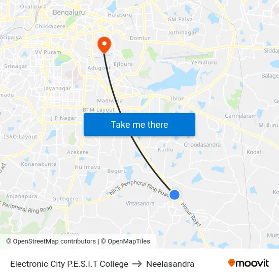 Electronic City P.E.S.I.T College to Neelasandra map
