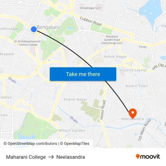 Maharani College to Neelasandra map