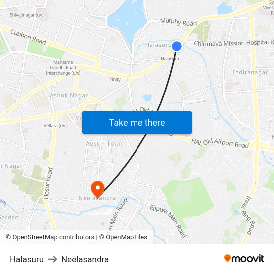 Halasuru to Neelasandra map