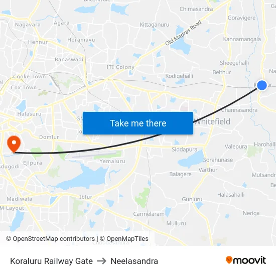 Koraluru Railway Gate to Neelasandra map