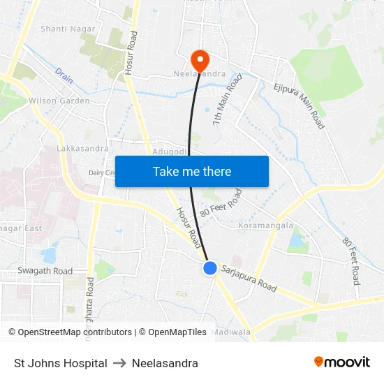 St Johns Hospital to Neelasandra map