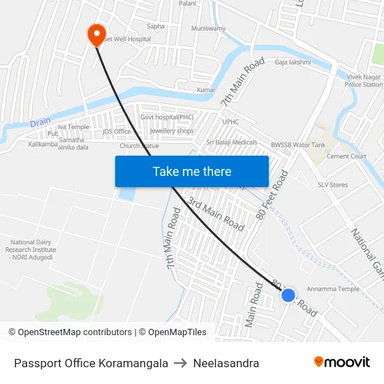 Passport Office Koramangala to Neelasandra map
