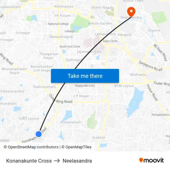 Konanakunte Cross to Neelasandra map
