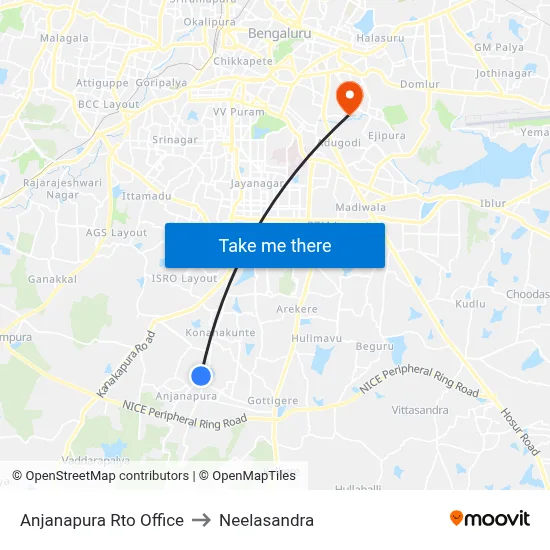 Anjanapura Rto Office to Neelasandra map