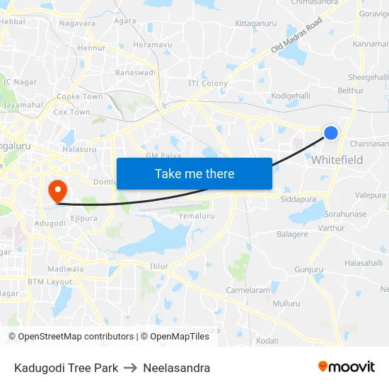 Kadugodi Tree Park to Neelasandra map