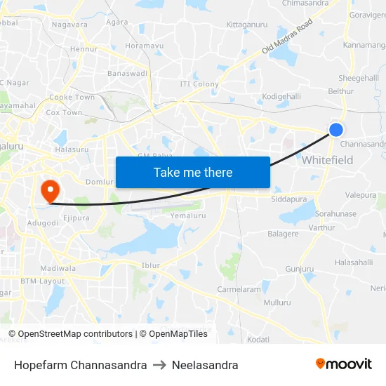 Hopefarm Channasandra to Neelasandra map