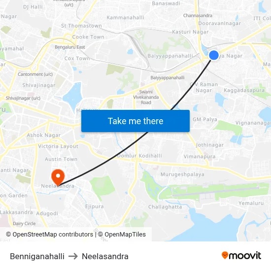 Benniganahalli to Neelasandra map