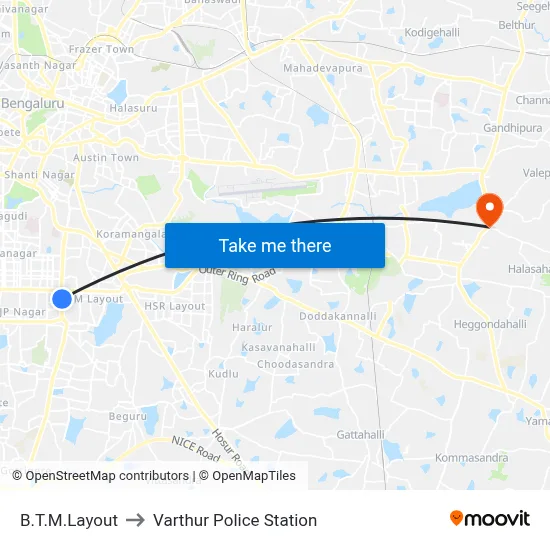 B.T.M.Layout to Varthur Police Station map