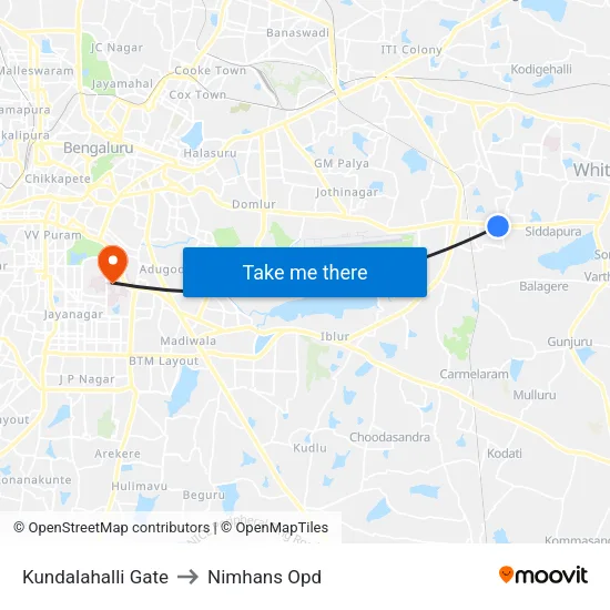 Kundalahalli Gate to Nimhans Opd map