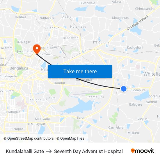 Kundalahalli Gate to Seventh Day Adventist Hospital map