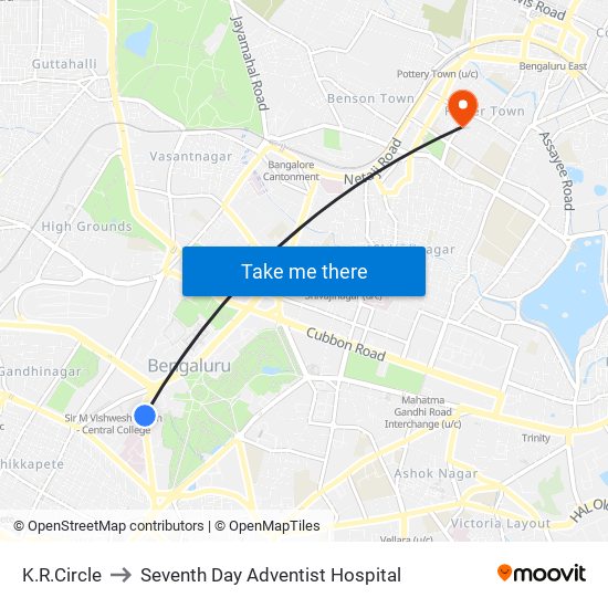 K.R.Circle to Seventh Day Adventist Hospital map