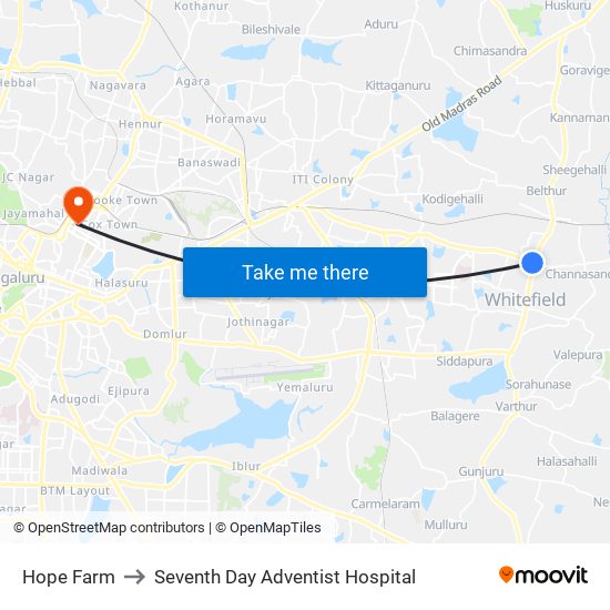 Hope Farm to Seventh Day Adventist Hospital map