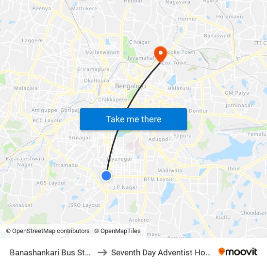 Banashankari Bus Station to Seventh Day Adventist Hospital map