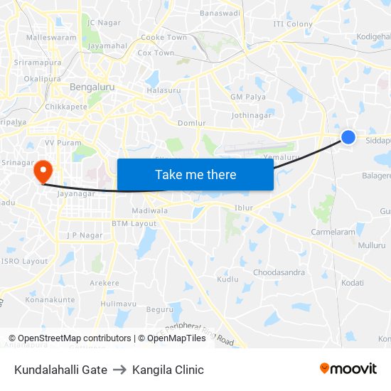Kundalahalli Gate to Kangila Clinic map