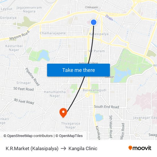 K.R.Market (Kalasipalya) to Kangila Clinic map