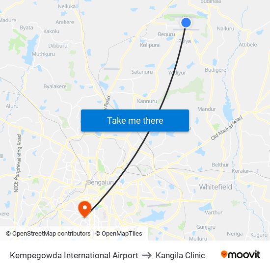 Kempegowda International Airport to Kangila Clinic map