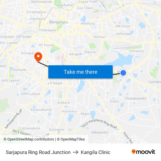 Sarjapura Ring Road Junction to Kangila Clinic map
