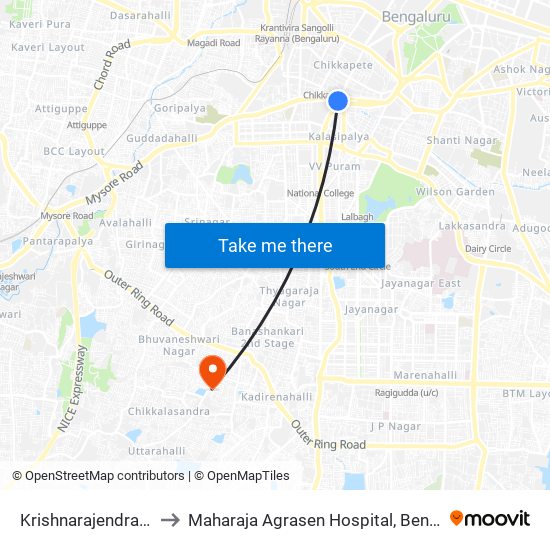 Krishnarajendra Market to Maharaja Agrasen Hospital, Bengaluru Urban map