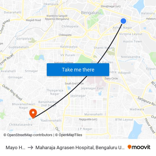 Mayo Hall to Maharaja Agrasen Hospital, Bengaluru Urban map