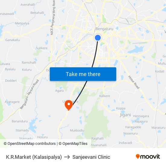 K.R.Market (Kalasipalya) to Sanjeevani Clinic map