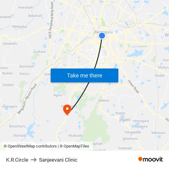 K.R.Circle to Sanjeevani Clinic map