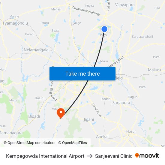 Kempegowda International Airport to Sanjeevani Clinic map