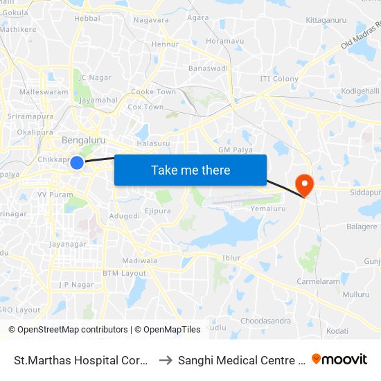 St.Marthas Hospital Corporation to Sanghi Medical Centre (P) Ltd map
