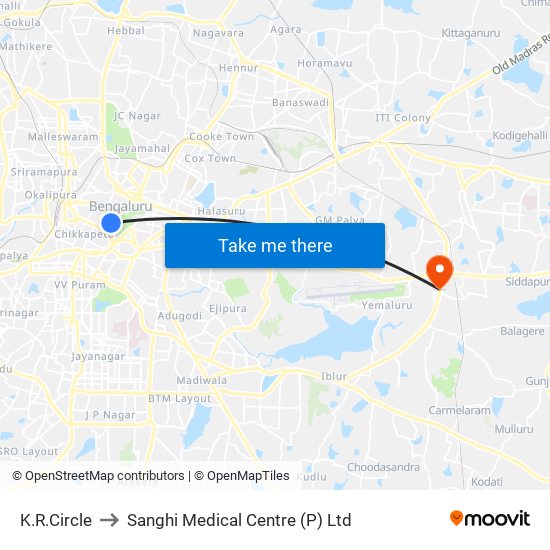 K.R.Circle to Sanghi Medical Centre (P) Ltd map