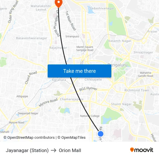 Jayanagar (Station) to Orion Mall map