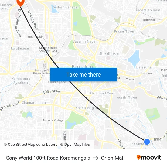 Sony World 100ft Road  Koramangala to Orion Mall map