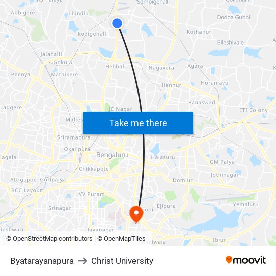 Byatarayanapura to Christ University map