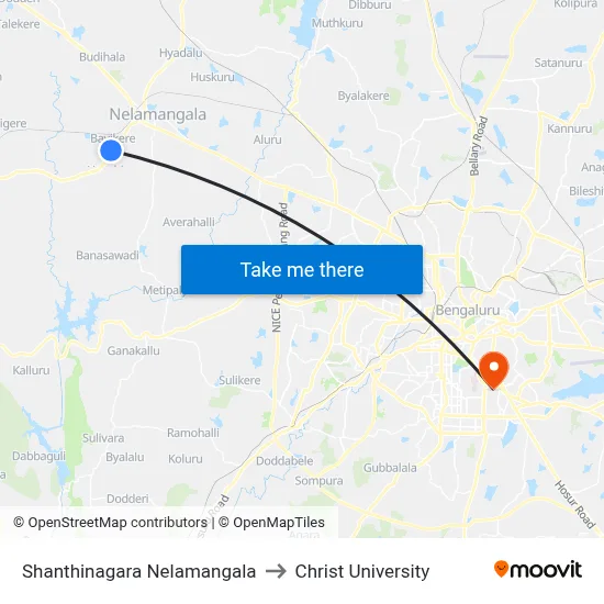 Shanthinagara Nelamangala to Christ University map