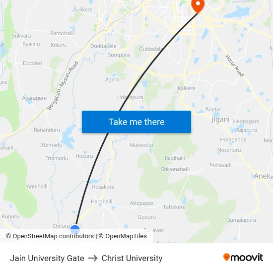 Jain University Gate to Christ University map