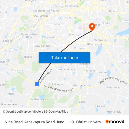 Nice Road Kanakapura Road Junction to Christ University map