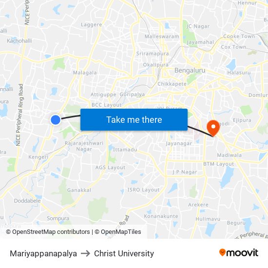 Mariyappanapalya to Christ University map