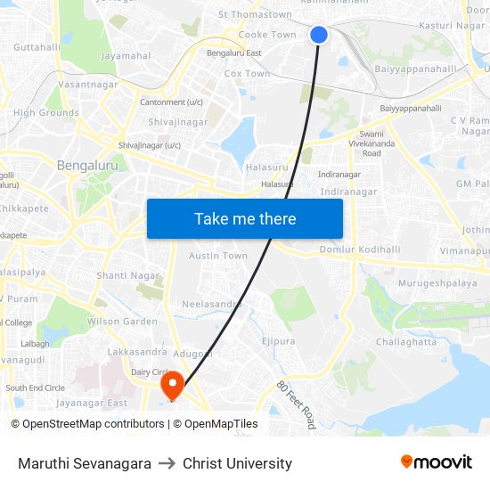 Maruthi Sevanagara to Christ University map