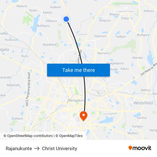Rajanukunte to Christ University map