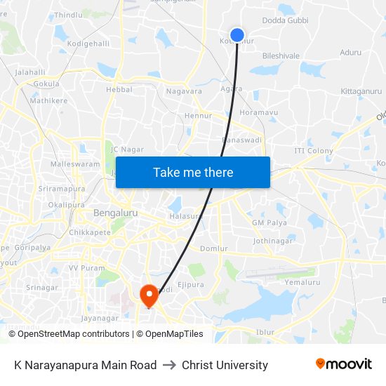 K Narayanapura Main Road to Christ University map